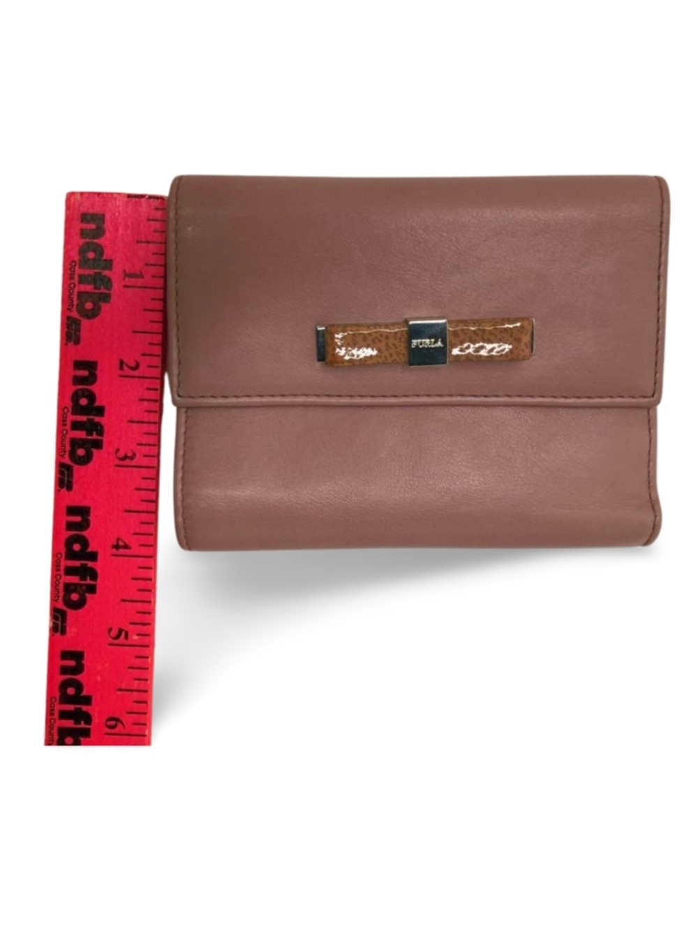 Furla Leather Wallet Pink Interior Bow Detail Snap Closure Compact - Picture 14 of 14